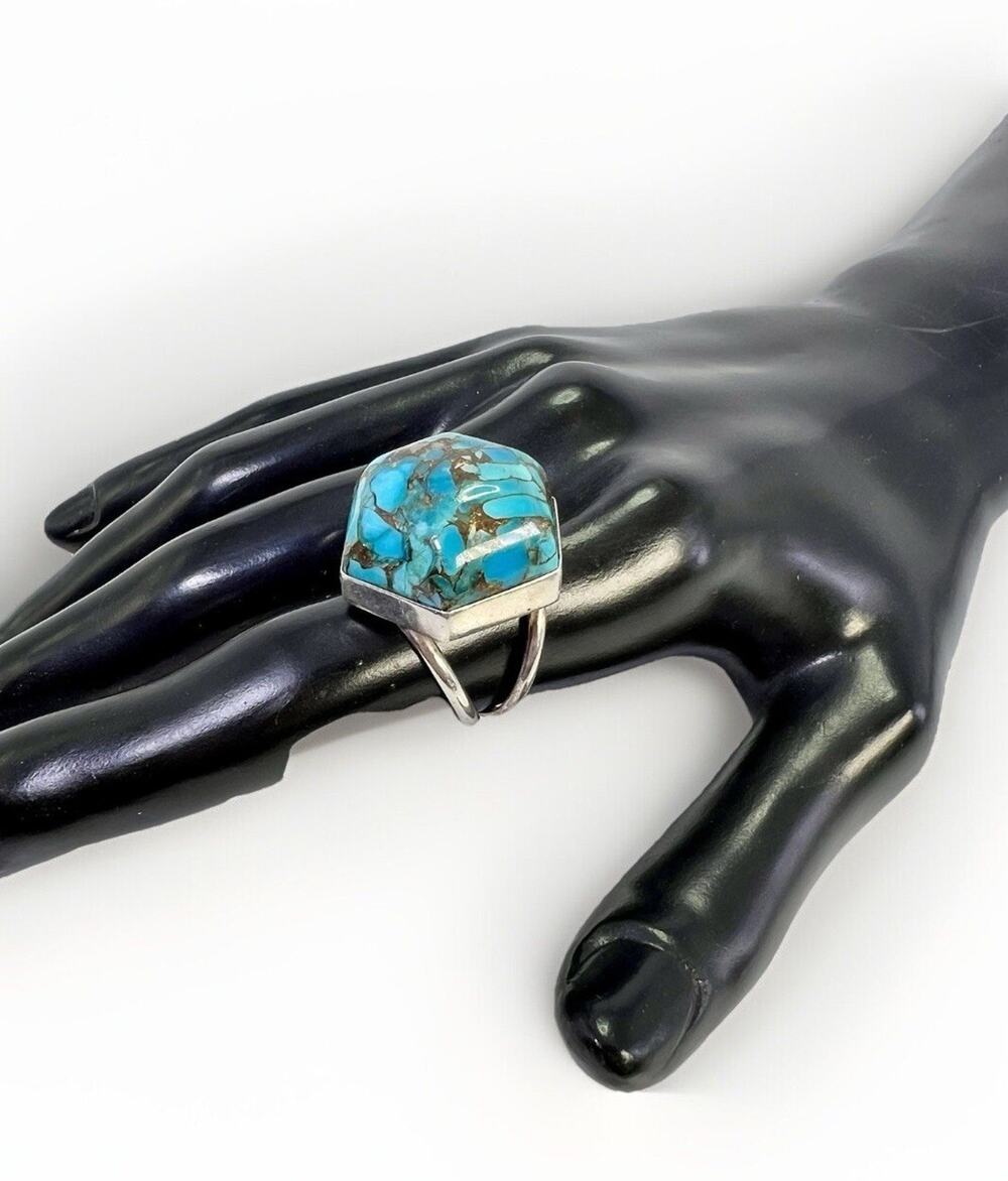 JAY KING DTR 925 Sterling Silver 6 Sided Blue TURQUOISE CABOCHON Domed Ring Sz 6